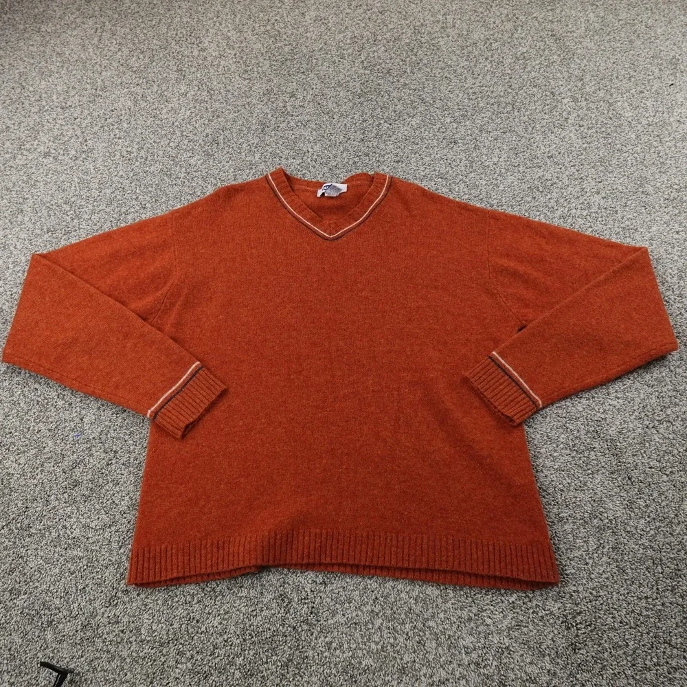 VTG Old Navy Sweater Mens L Orange Lambswool V Neck Knit Pullover 90s Y2K‎